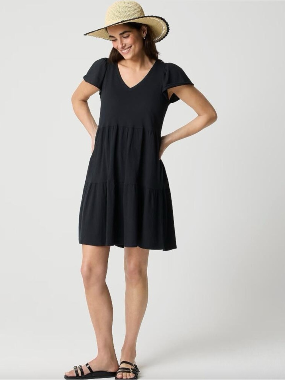 J. Crew Factory Black V-Neck Tiered Mini Dress